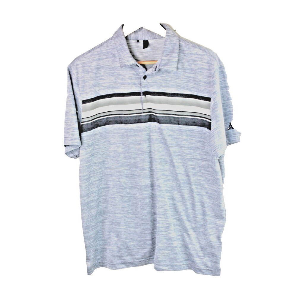 Adidas Men's Polo Shirt  Size L Gray & Blue Striped Casual Golf Short Sleeve